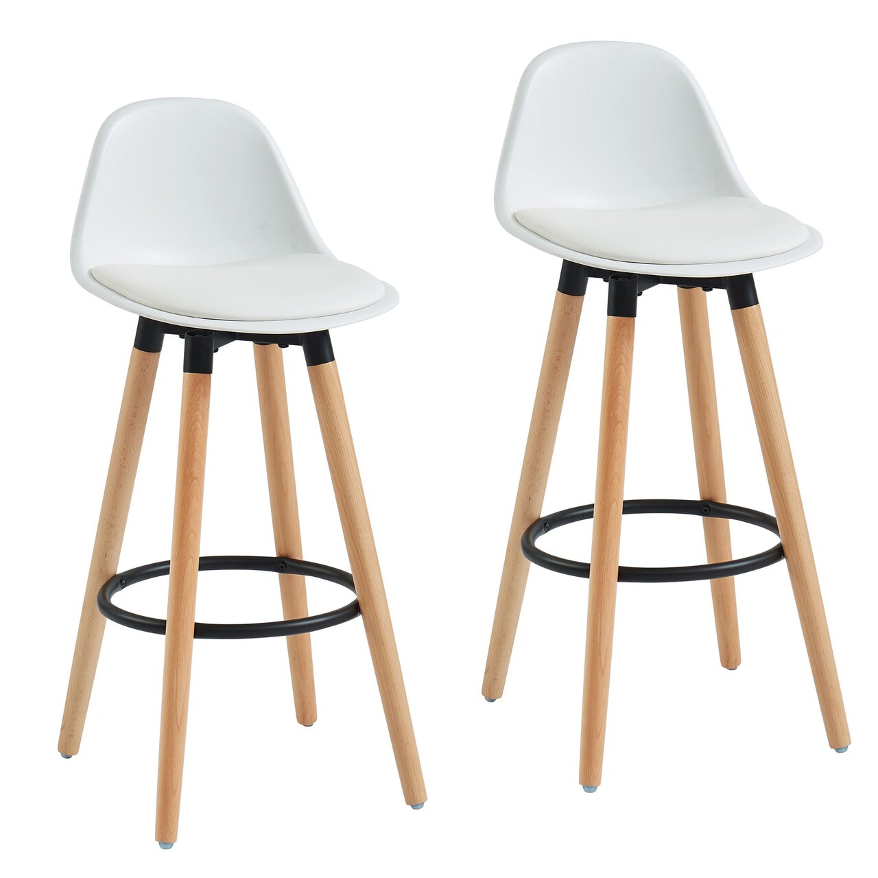 Contemporary Home Living Set of 2 White and Black Transitional Counter Stools with Footrest 34.75"